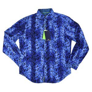 Society of Threads Cheetah Velvet Flocked Long Sleeve Men's Shirt M NWT Navy